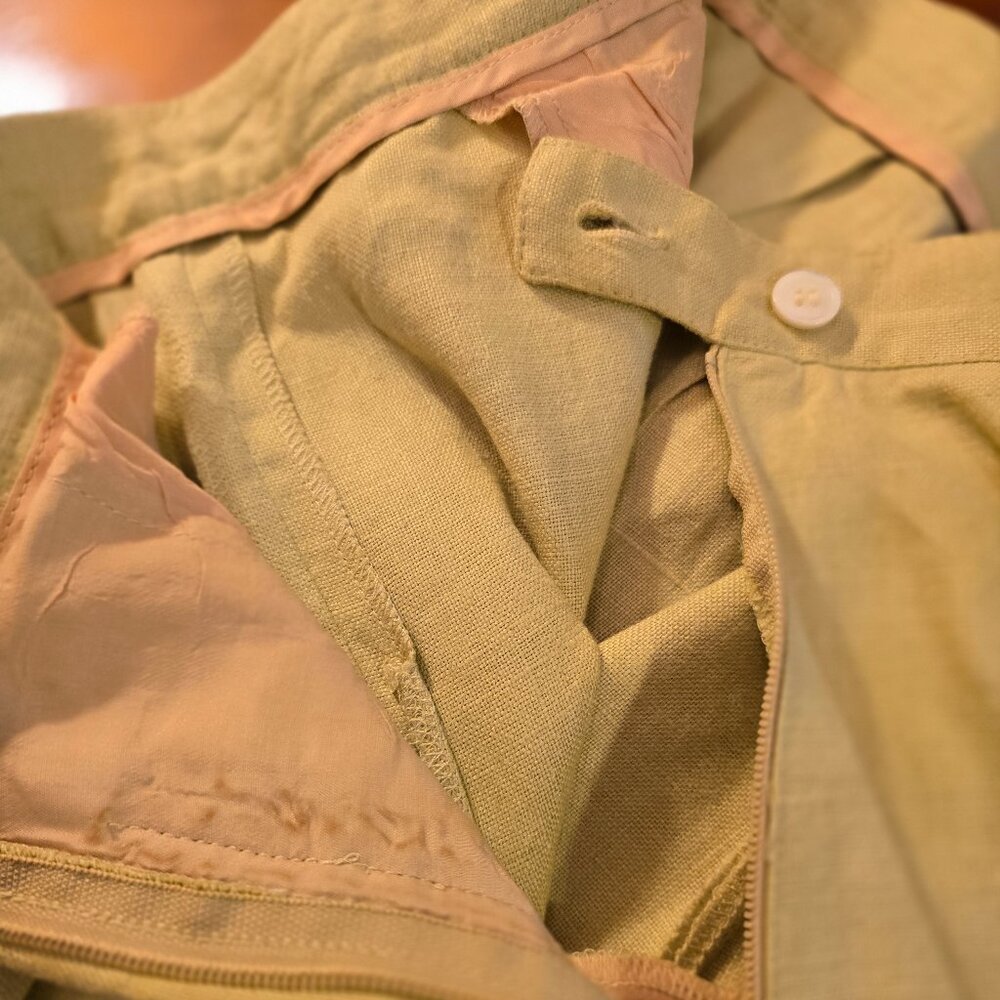 Women's Pants Chartreuse Liz Clairborne size 12 Linen Side Zip Pockets 1990s - Picture 7 of 15
